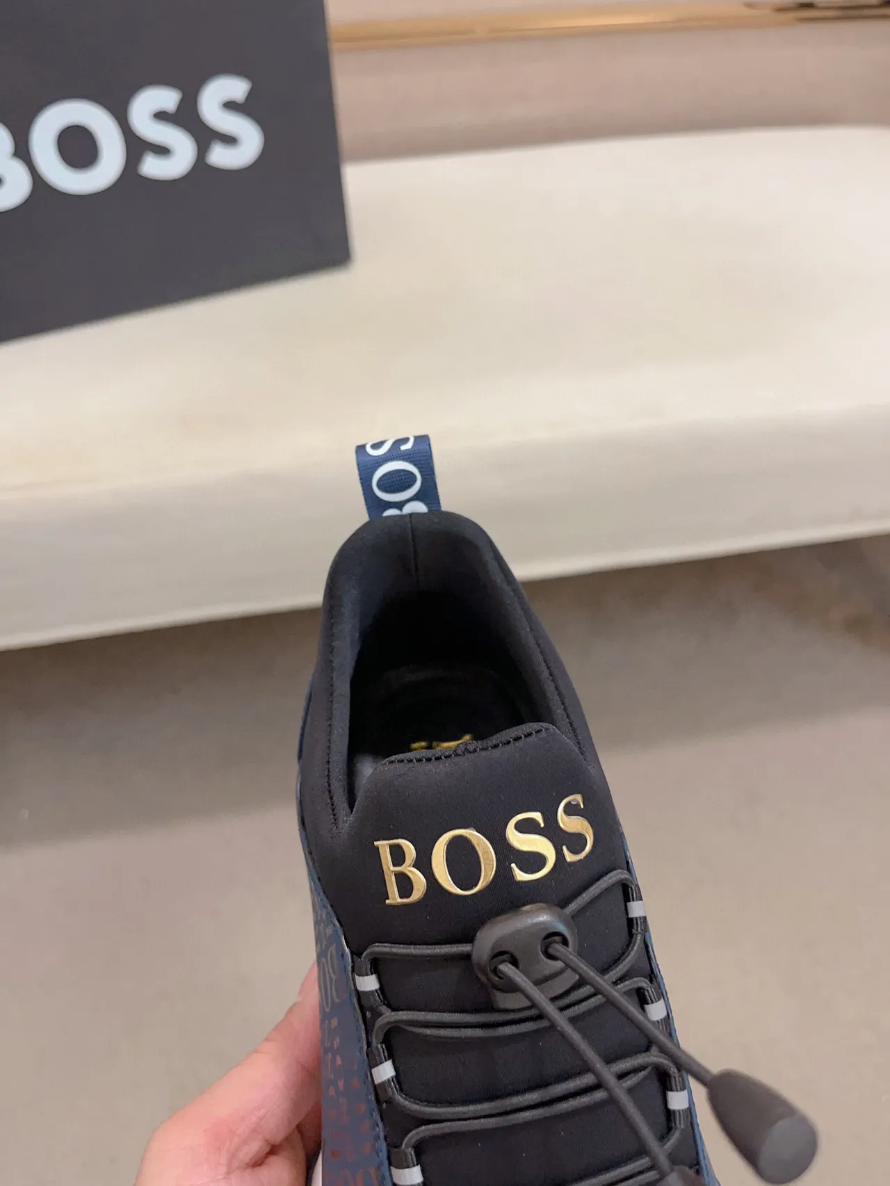 Hugo Boss مونوغرام أزرق وأسود Bungee-Lace لايف ستايل سنيكرز 6
