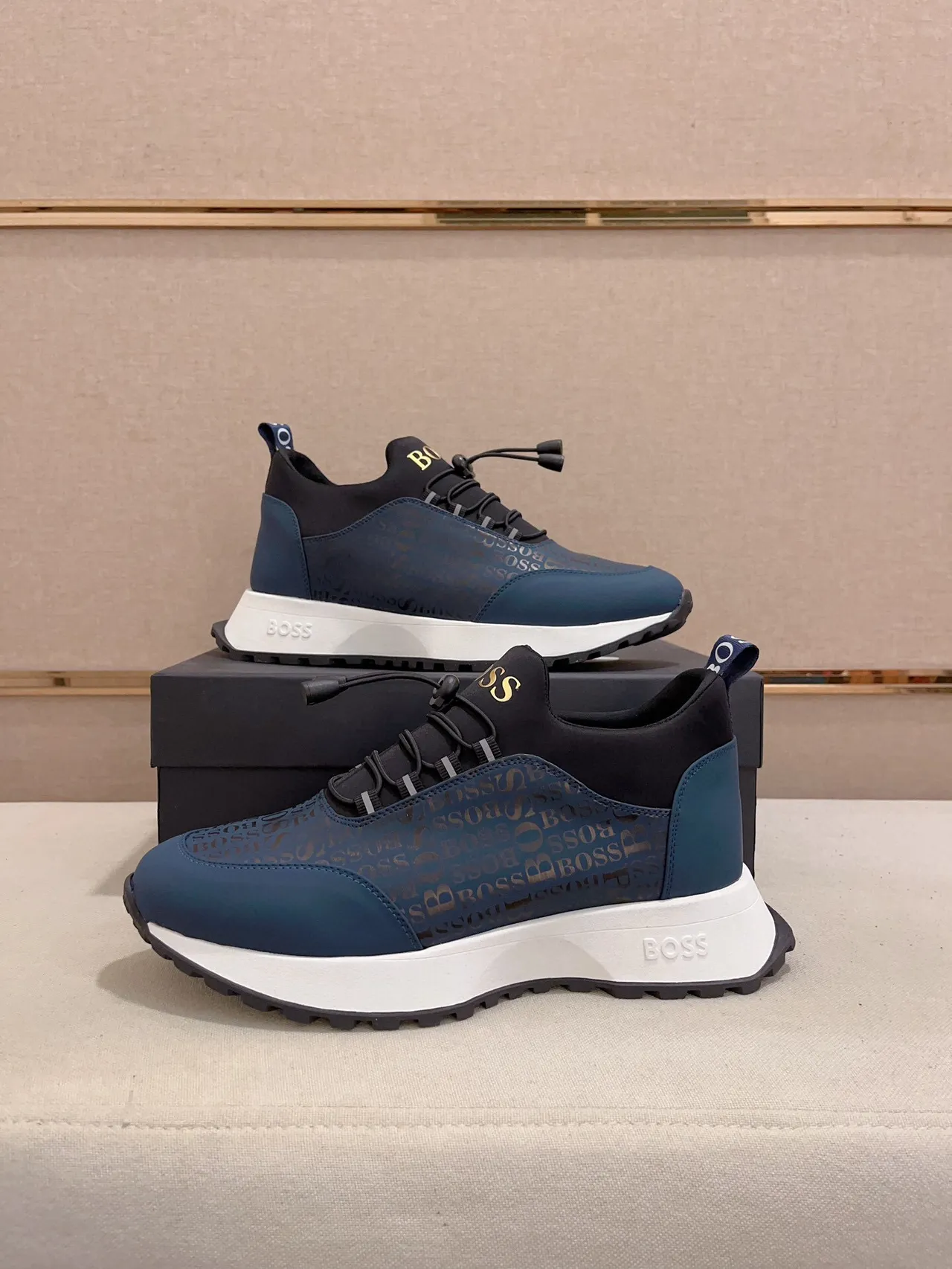 Hugo Boss مونوغرام أزرق وأسود Bungee-Lace لايف ستايل سنيكرز 7