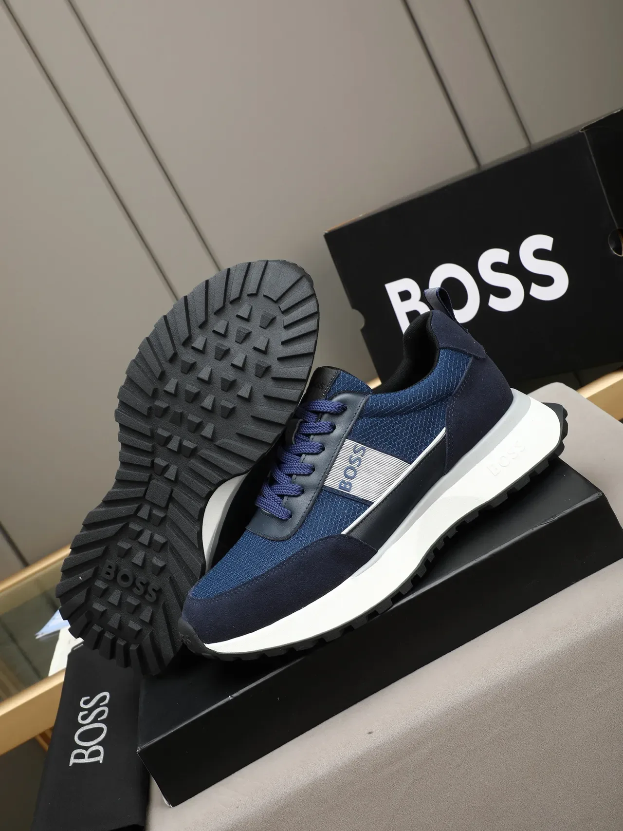 Hugo Boss Navy and White Platform Lifestyle Sneakers 5