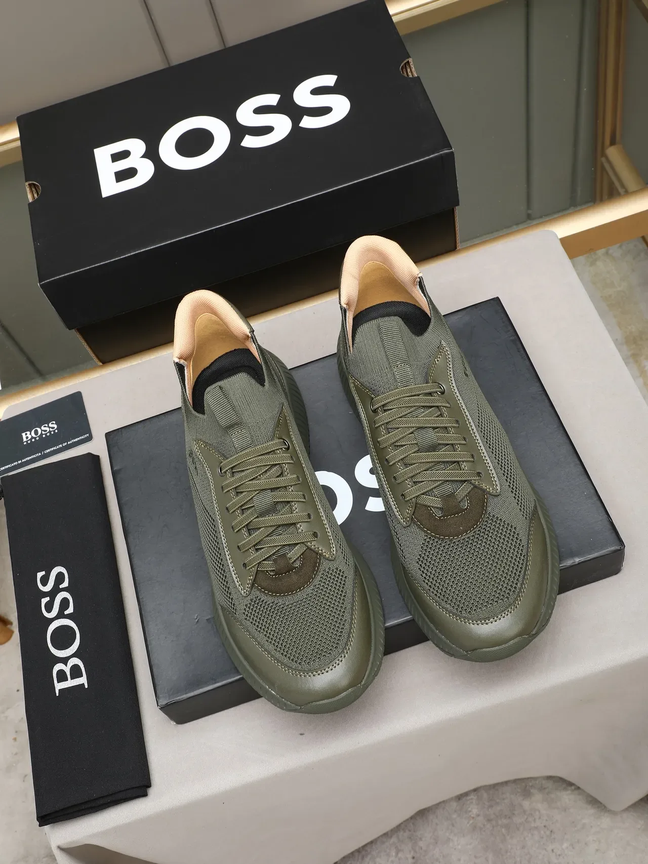 Hugo Boss Olive Knit-Mesh Lifestyle Sneaker 2