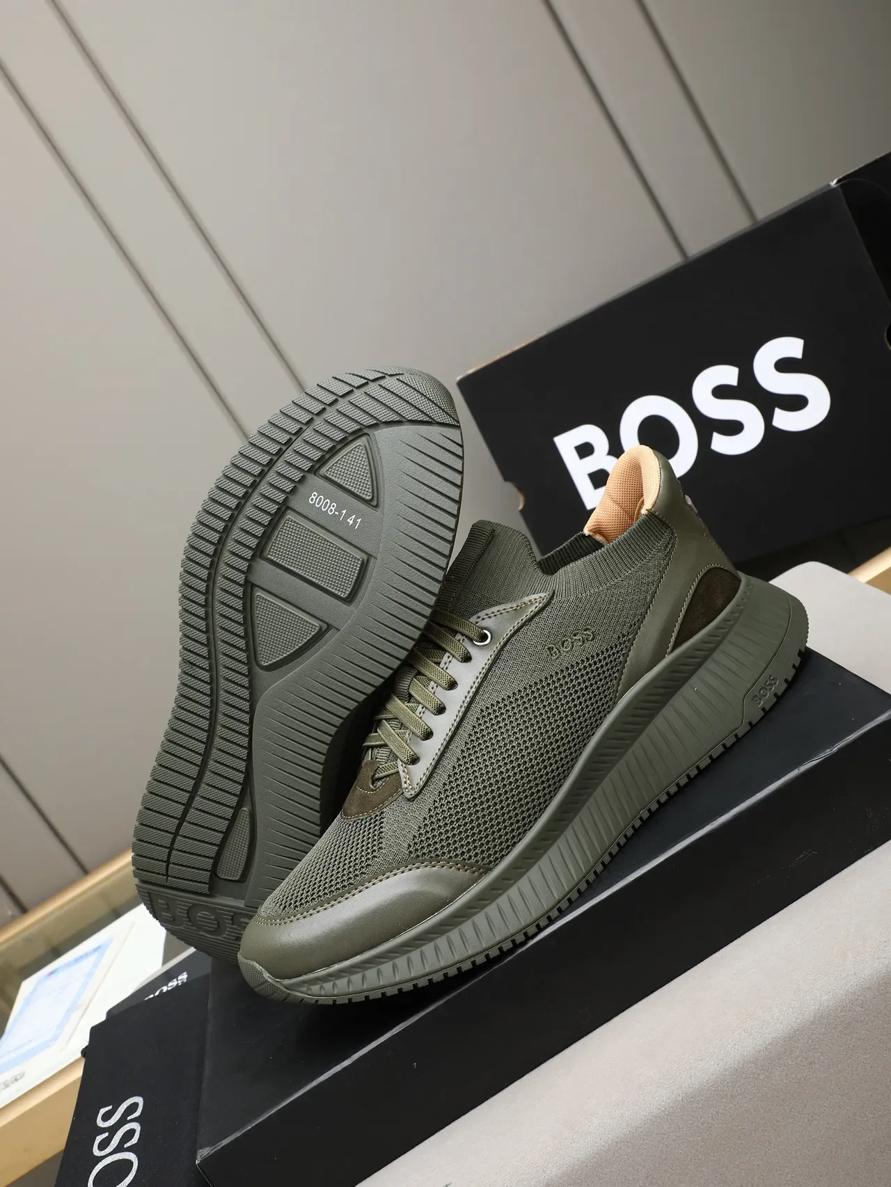 Hugo Boss Olive Knit-Mesh Lifestyle Sneaker 4