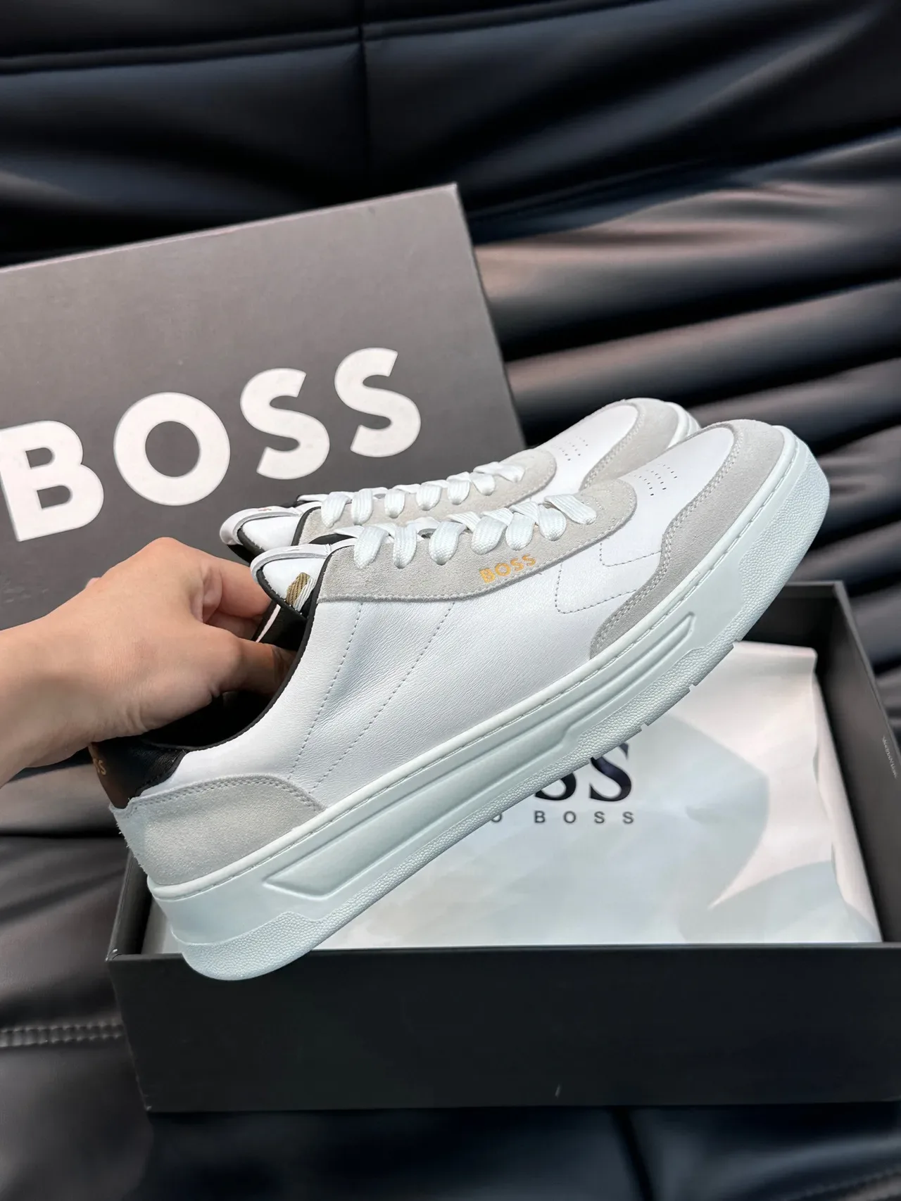Hugo Boss White and Gray Low-Top Lifestyle Sneakers 6