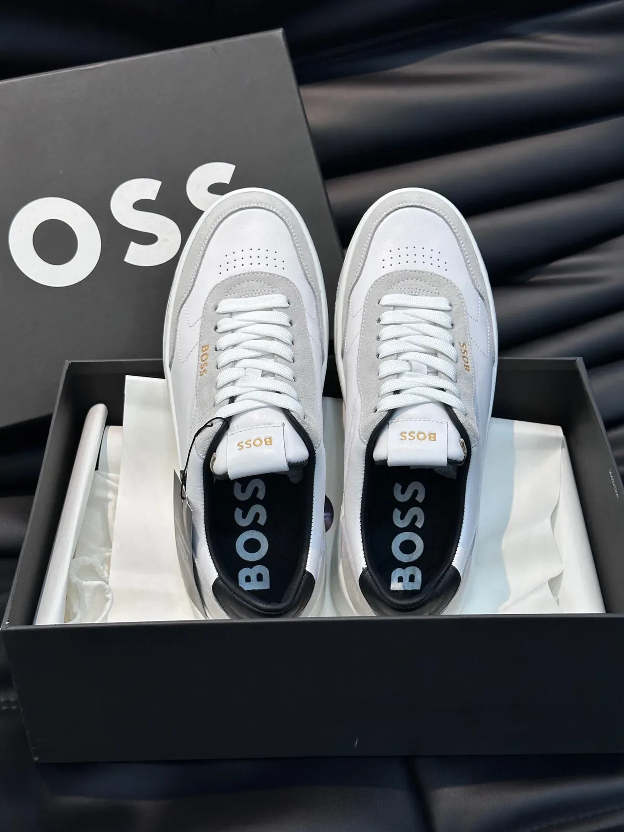 Hugo Boss White and Gray Low-Top Lifestyle Sneakers 7