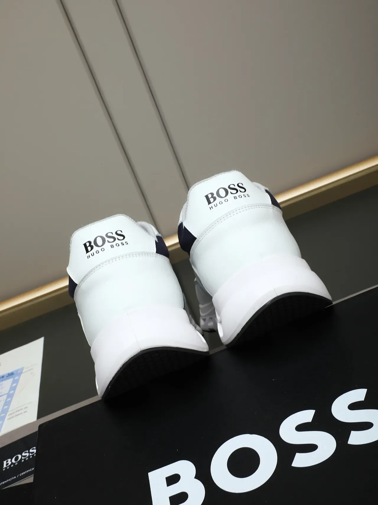 Hugo Boss White Navy Panelled Leather And Textile Upper Contrasting Side Stripe Sneakers 3