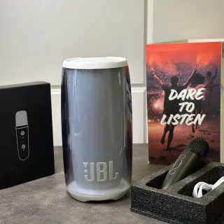 JBL Gray White Cylindrical Transparent Body Top And Base Portable Speaker