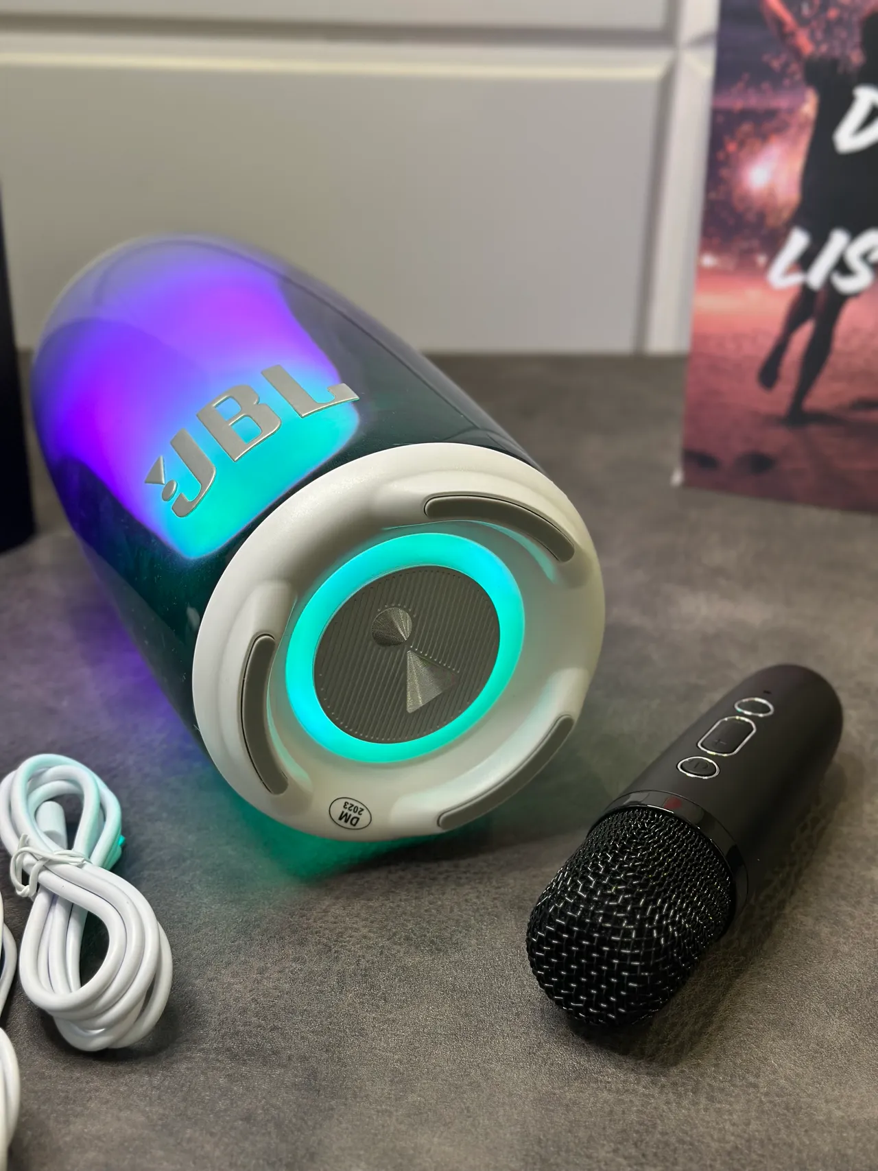 JBL Gray White Cylindrical Transparent Body Top And Base Portable Speaker 5