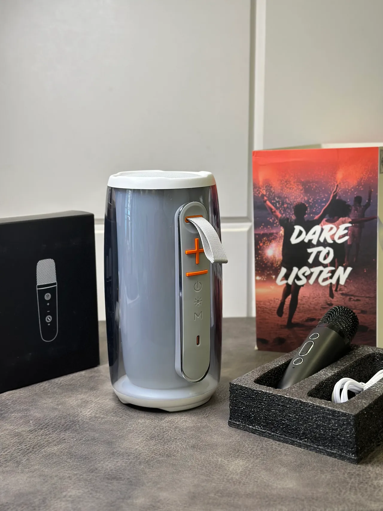 JBL Gray White Cylindrical Transparent Body Top And Base Portable Speaker 9