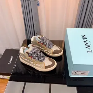 Lanvin Beige Brown Laceless Slip-On Zigzag Strap Detail Lifestyle Sneakers