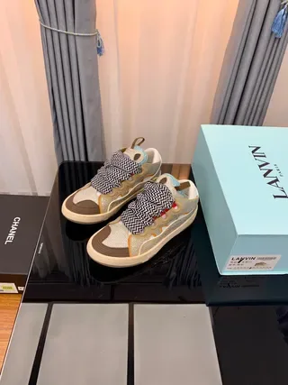 Lanvin Beige Brown Laceless Slip-On Zigzag Strap Detail Lifestyle Sneakers 3