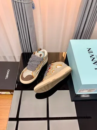 Lanvin Beige Brown Laceless Slip-On Zigzag Strap Detail Lifestyle Sneakers 5