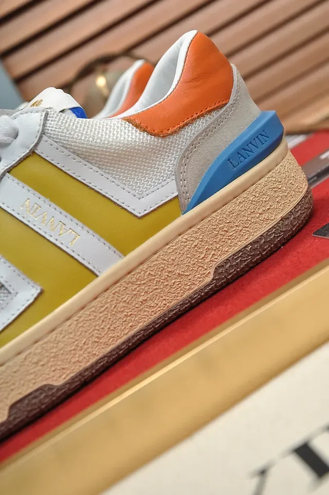 Lanvin Multicolor Striped Mixed-Material Cupsole Sneakers 3
