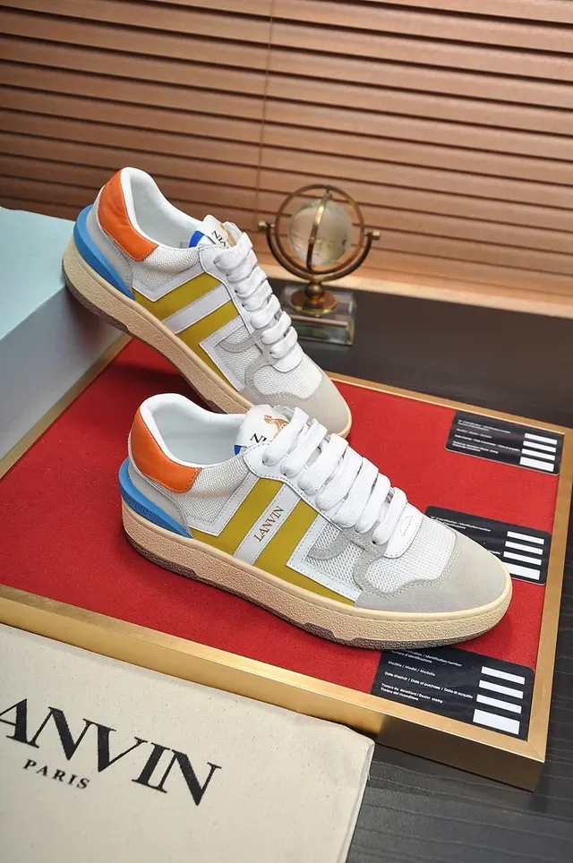 Lanvin Multicolor Striped Mixed-Material Cupsole Sneakers 5