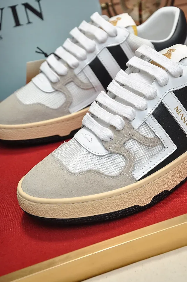 Lanvin White Black Mixed-Material Upper Side Stripe Branding Lifestyle Sneakers 3