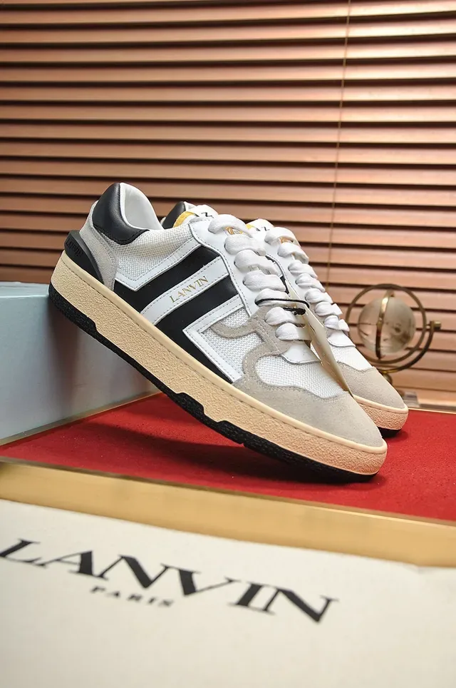 Lanvin White Black Mixed-Material Upper Side Stripe Branding Lifestyle Sneakers 8