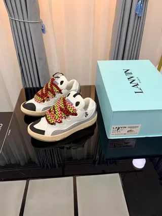 Lanvin White Multicolor Low-Top Layered-Panel Construction Lifestyle Sneakers 2