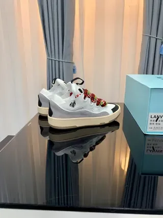 Lanvin White Multicolor Low-Top Layered-Panel Construction Lifestyle Sneakers 3