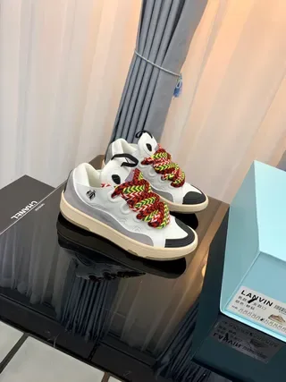 Lanvin White Multicolor Low-Top Layered-Panel Construction Lifestyle Sneakers 7