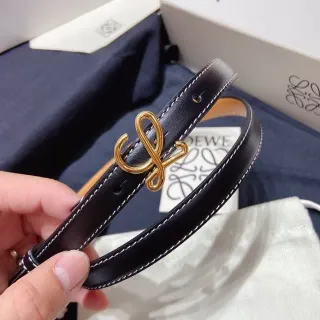 Cinturón Loewe Anagram Negro Dorado Estrecho Costura Contraste Blanco Cuero
