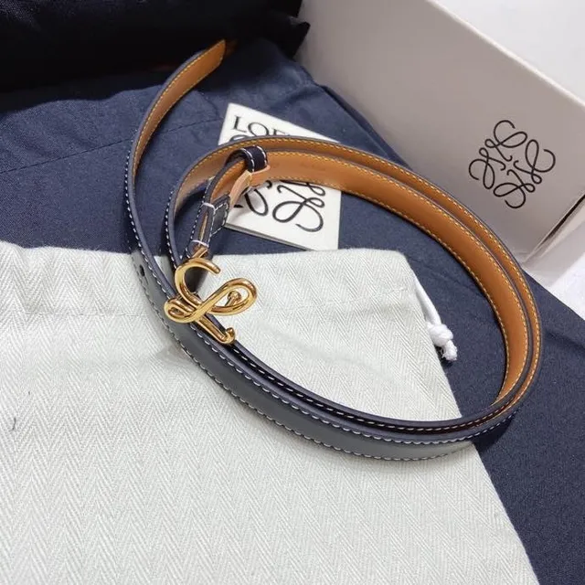 Ceinture Loewe Anagram Noir Doré Étroit Couture Blanche Contraste Cuir 3
