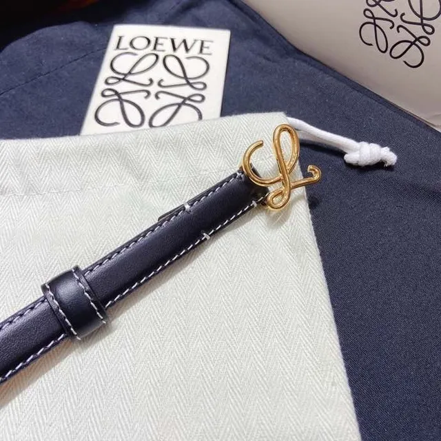 Ceinture Loewe Anagram Noir Doré Étroit Couture Blanche Contraste Cuir 7