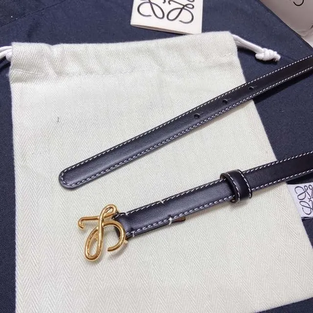 Ceinture Loewe Anagram Noir Doré Étroit Couture Blanche Contraste Cuir 8