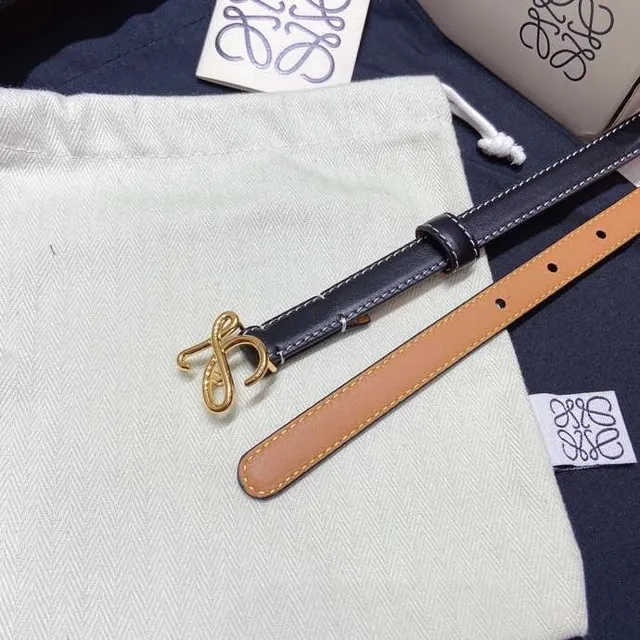Ceinture Loewe Anagram Noir Doré Étroit Couture Blanche Contraste Cuir 9