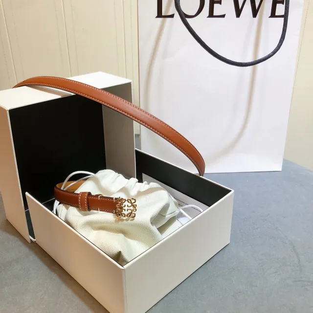 Loeve Anagram Belt بني ذهبي ضيق مشبك جلدي 2