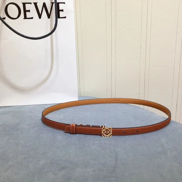 Loeve Anagram Belt بني ذهبي ضيق مشبك جلدي 3
