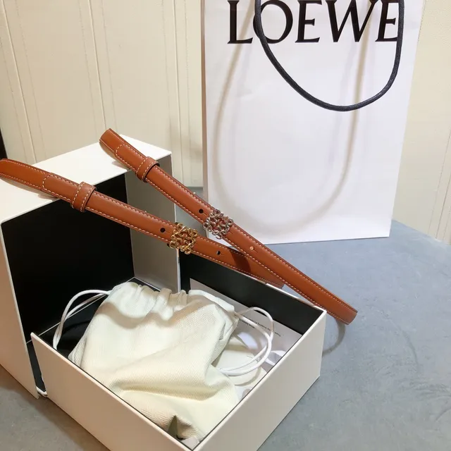 Loeve Anagram Belt بني ذهبي ضيق مشبك جلدي 4