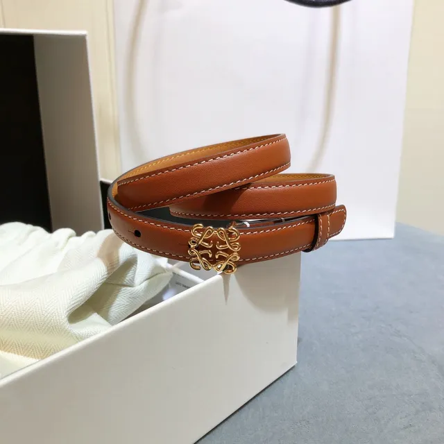 Loeve Anagram Belt بني ذهبي ضيق مشبك جلدي 5