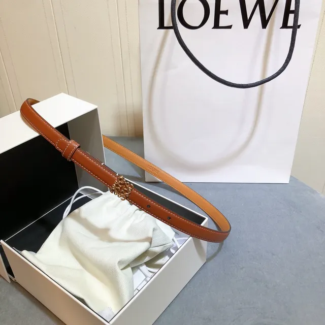 Loeve Anagram Belt بني ذهبي ضيق مشبك جلدي 6
