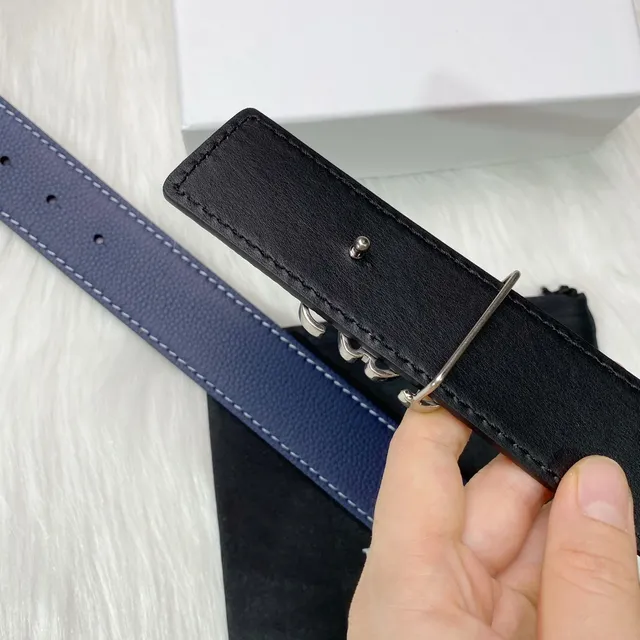 Loewe Anagram Belt Navy White Pebbled Contrast Stitching Leather Belt 4