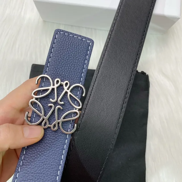 Loewe Anagram Belt Navy White Pebbled Contrast Stitching Leather Belt 5