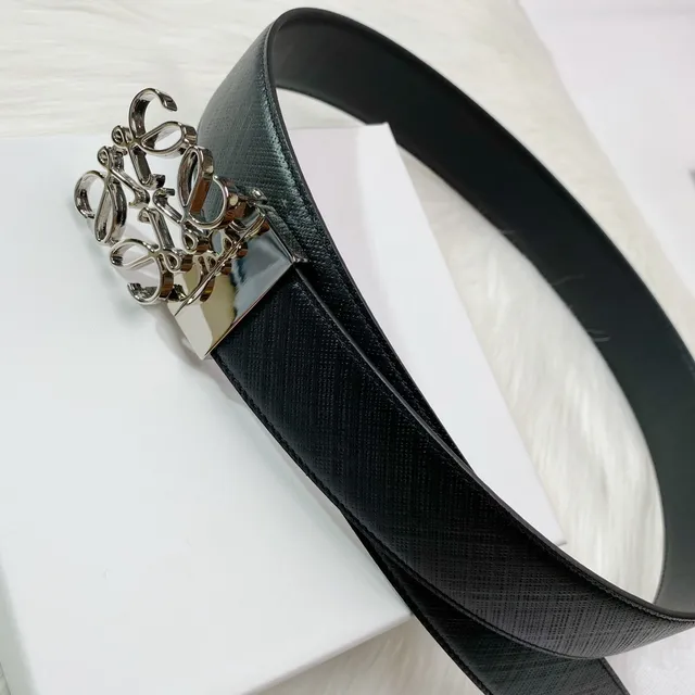Loewe Anagram Black Silver Buckle Textured Leather Belt 4