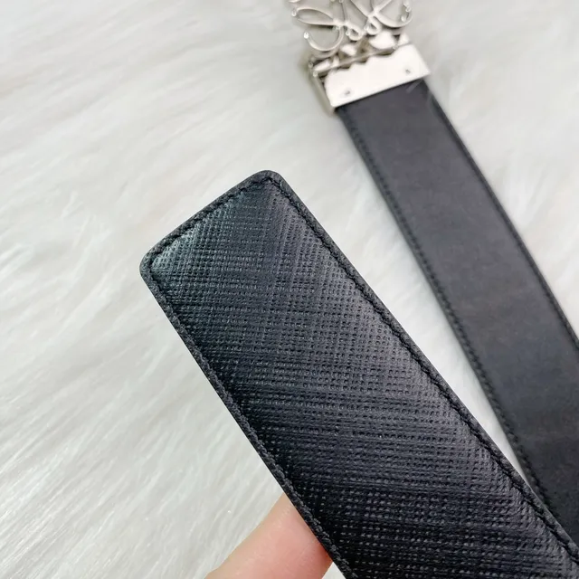 Loewe Anagram Black Silver Buckle Textured Leather Belt 6