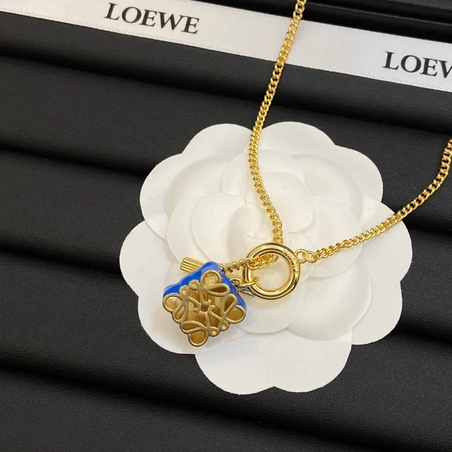 Loewe Anagram Necklace Gold Multicolor Curb Chain Toggle Clasp Necklace 4