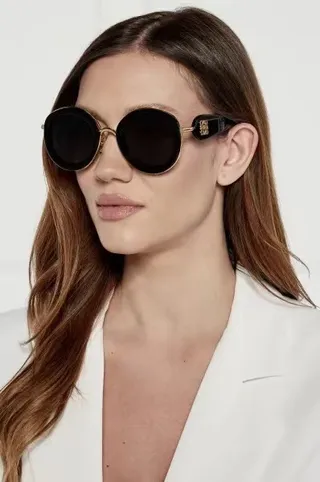 Loewe Black Gold Round-Oval Acetate Rim Metal Accents Sunglasses 5