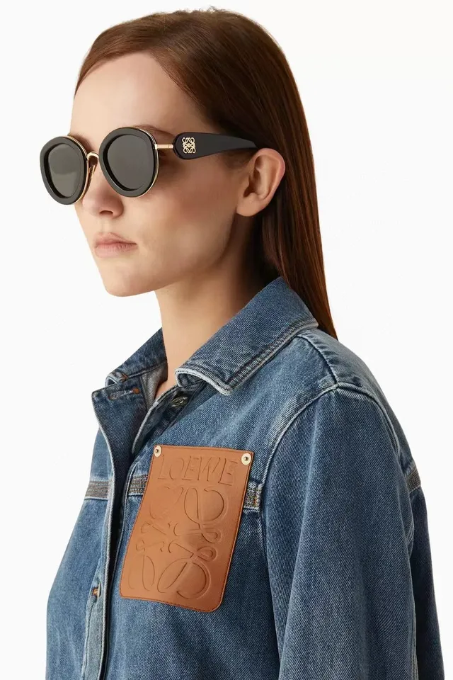 Loewe Black Gold Round-Oval Acetate Rim Metal Accents Sunglasses 7