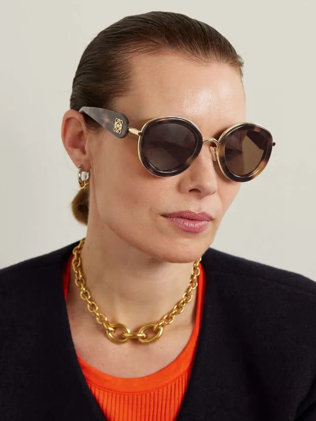 Loewe Black Gold Round-Oval Acetate Rim Metal Accents Sunglasses 8