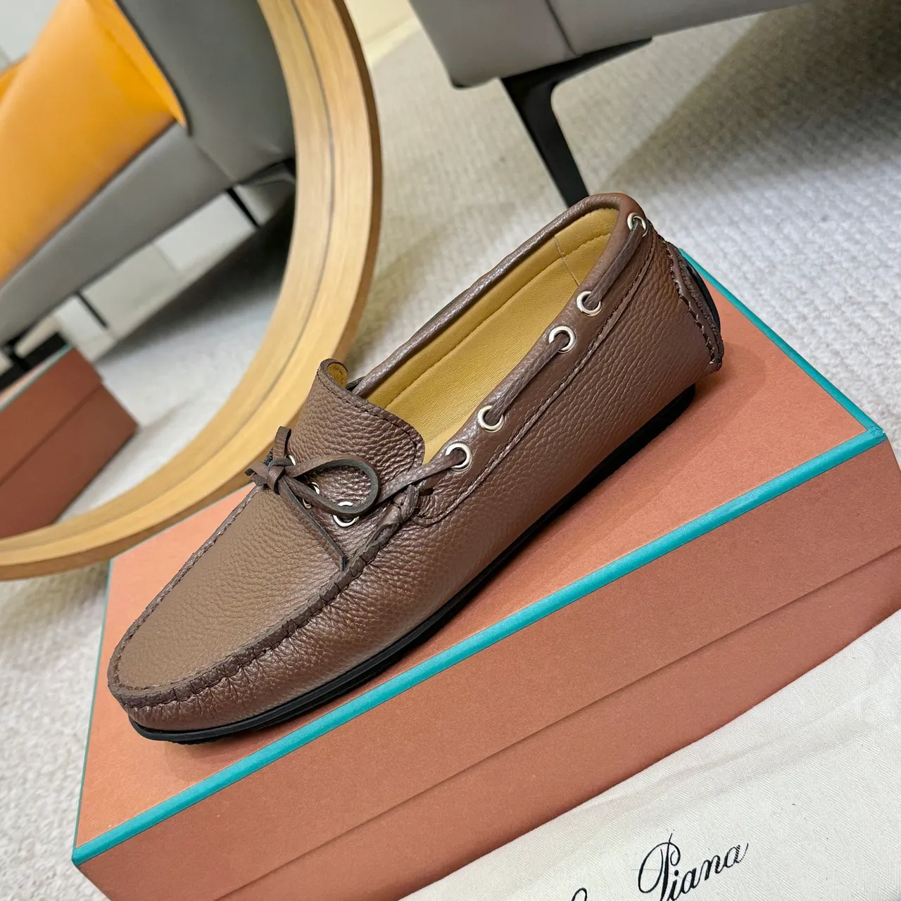 Loewe LP Dots Walk 棕色粒面皮革乐福鞋 6