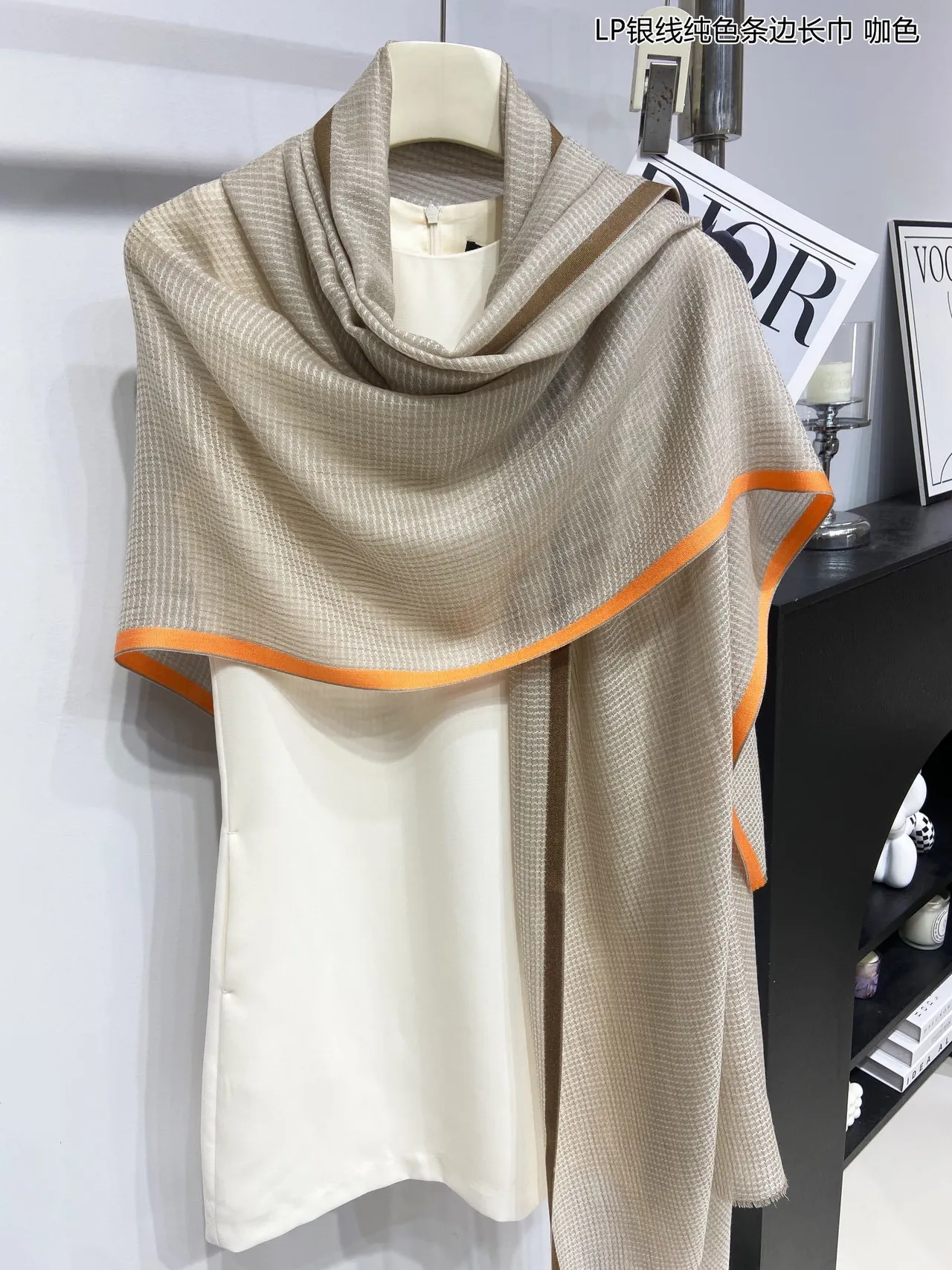 Loro Piana Beige Orange Woven Embroidered Logo Cashmere Scarf 8