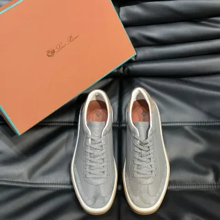 Loro Piana Gray Beige Low-Top Suede-Leather Blend Lifestyle Sneakers