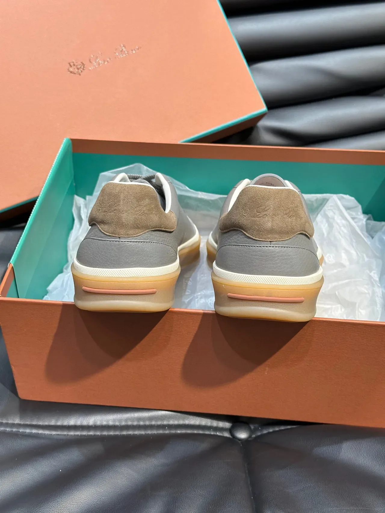 Loro Piana Gris Beige Low-Top Daim Cuir Mélange Lifestyle Sneakers 7