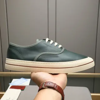 Loro Piana Green Leather Low-Top Lace-Up Casual Shoe