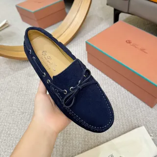 Loro Piana LP Dots Walk Navy Suede Boat Shoes