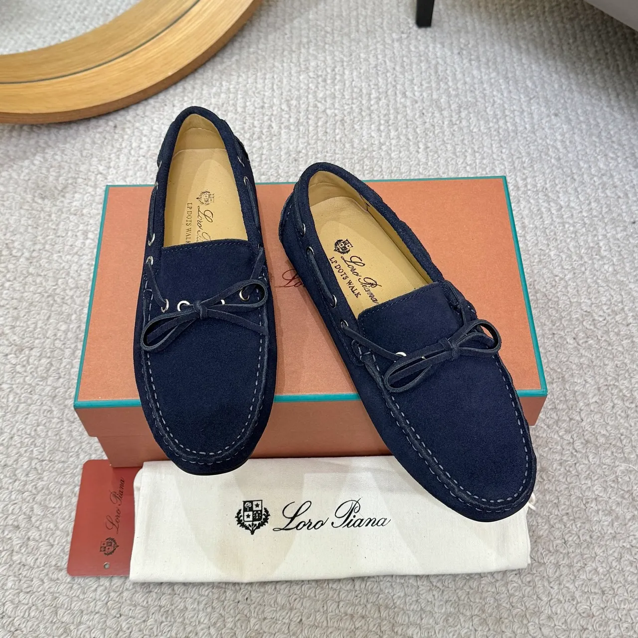 Loro Piana LP Dots Walk Navy Suede Boat Shoes 2