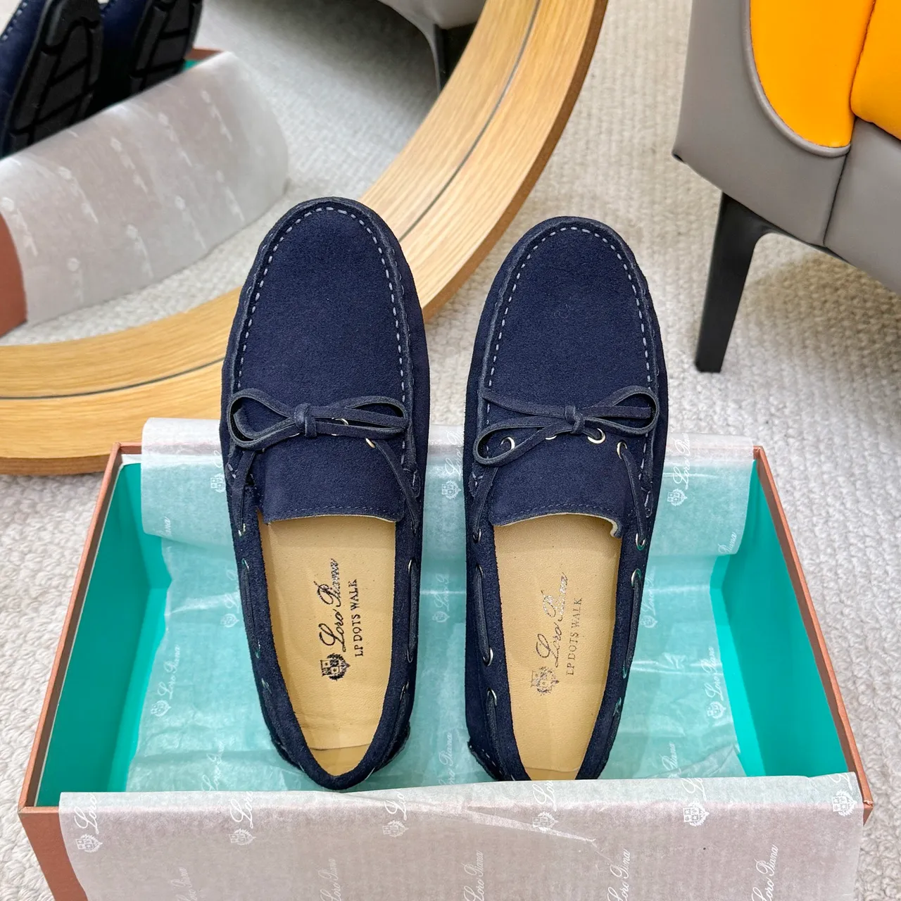 Loro Piana LP Dots Walk Navy Suede Boat Shoes 3