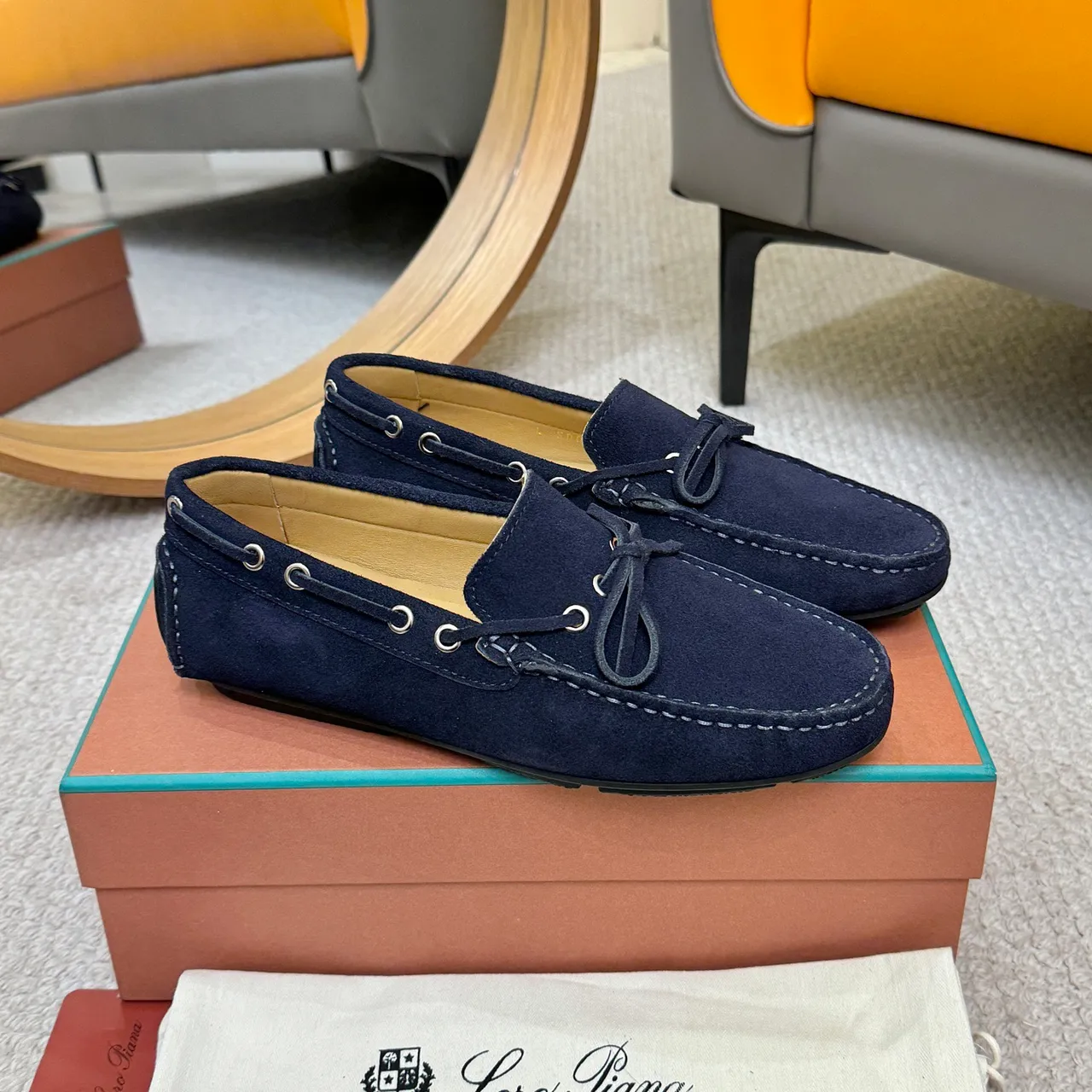 Loro Piana LP Dots Walk Navy Suede Boat Shoes 4