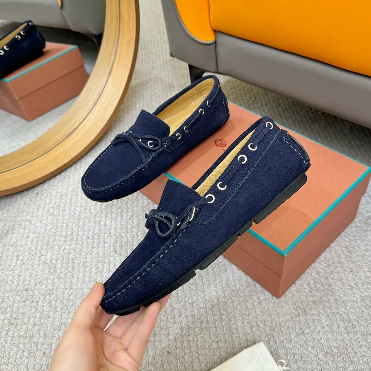 Loro Piana LP Dots Walk Navy Suede Boat Shoes 5