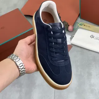 Loro Piana Navy Suede Low-Top Lifestyle Sneakers